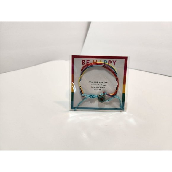 Be Happy bracelet adjustable Rainbow w/round Heart charm - Picture 1 of 2